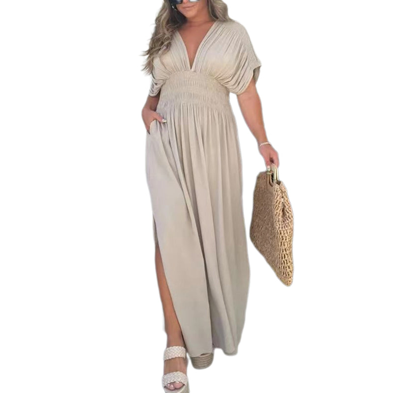 Slit V-Neck Effortless Maxi Long Dress