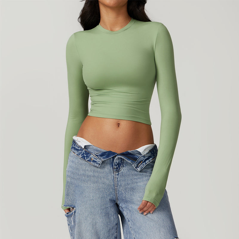 Quick Drying Long Sleeve Crew Neck Crop T-shirt