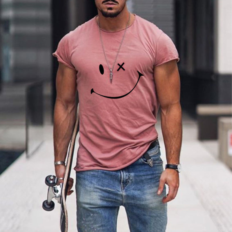 Men's Smile Round Neck Short Sleeve T-shirt