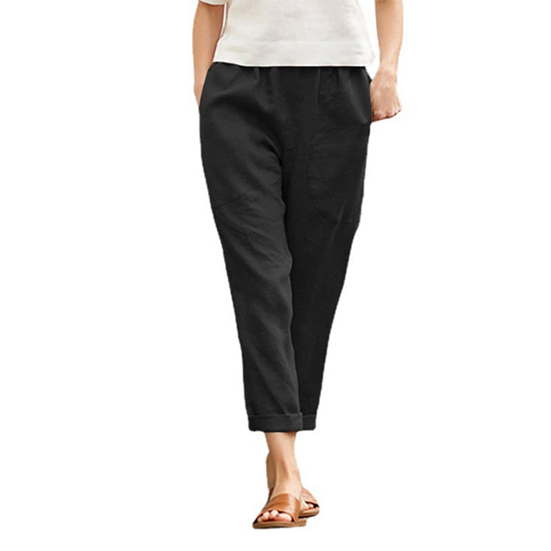 Plain Cotton Linen Casual Pants for Women