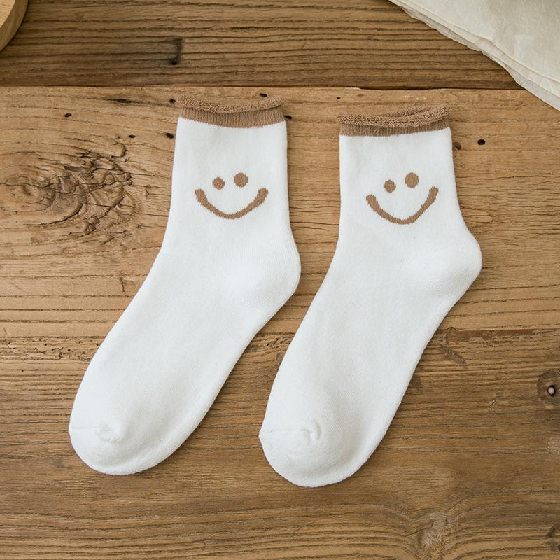 Lovely Smile Face Cotton Socks, 5 pairs