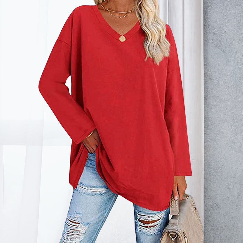 Women's Loose Long Sleeve Fashion V-neck Knit Top