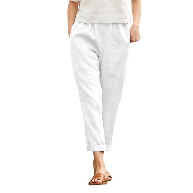 Plain Cotton Linen Casual Pants for Women