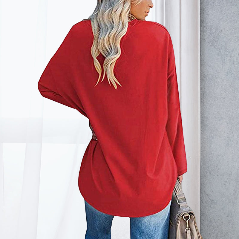 Women's Loose Long Sleeve Fashion V-neck Knit Top