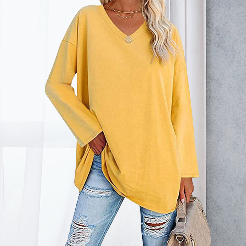 Women's Loose Long Sleeve Fashion V-neck Knit Top