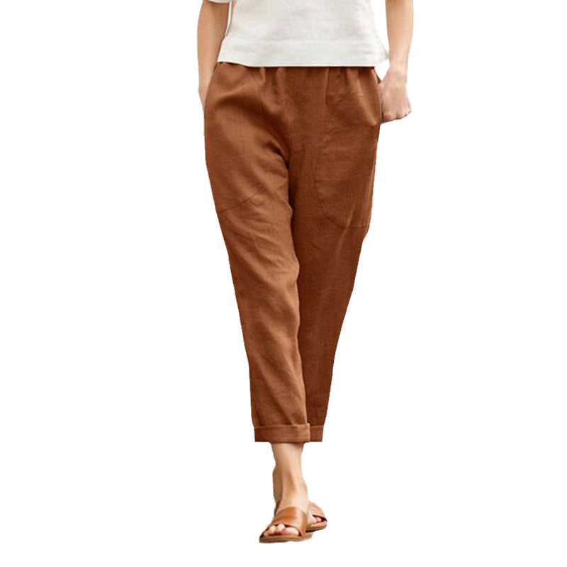 Plain Cotton Linen Casual Pants for Women