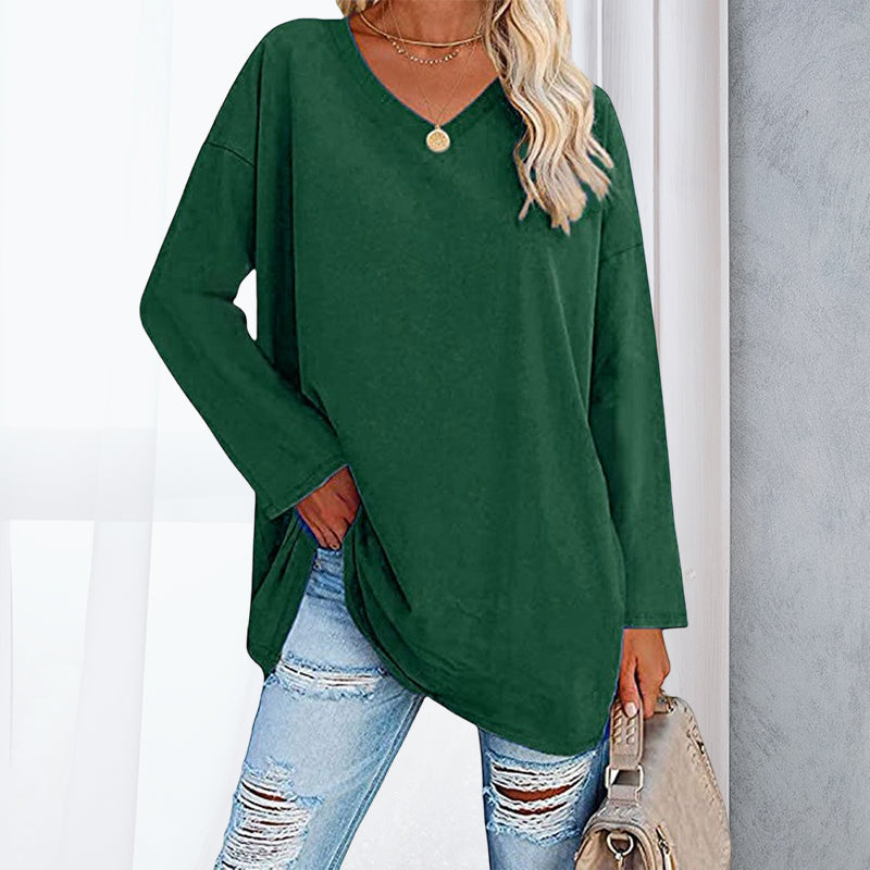 Women's Loose Long Sleeve Fashion V-neck Knit Top