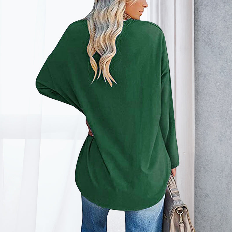 Women's Loose Long Sleeve Fashion V-neck Knit Top