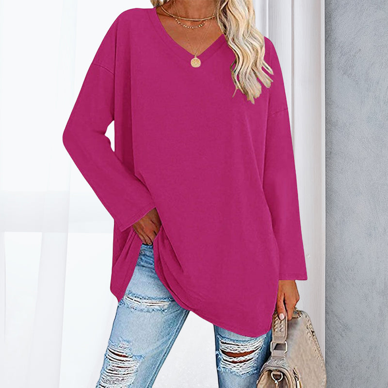 Women's Loose Long Sleeve Fashion V-neck Knit Top