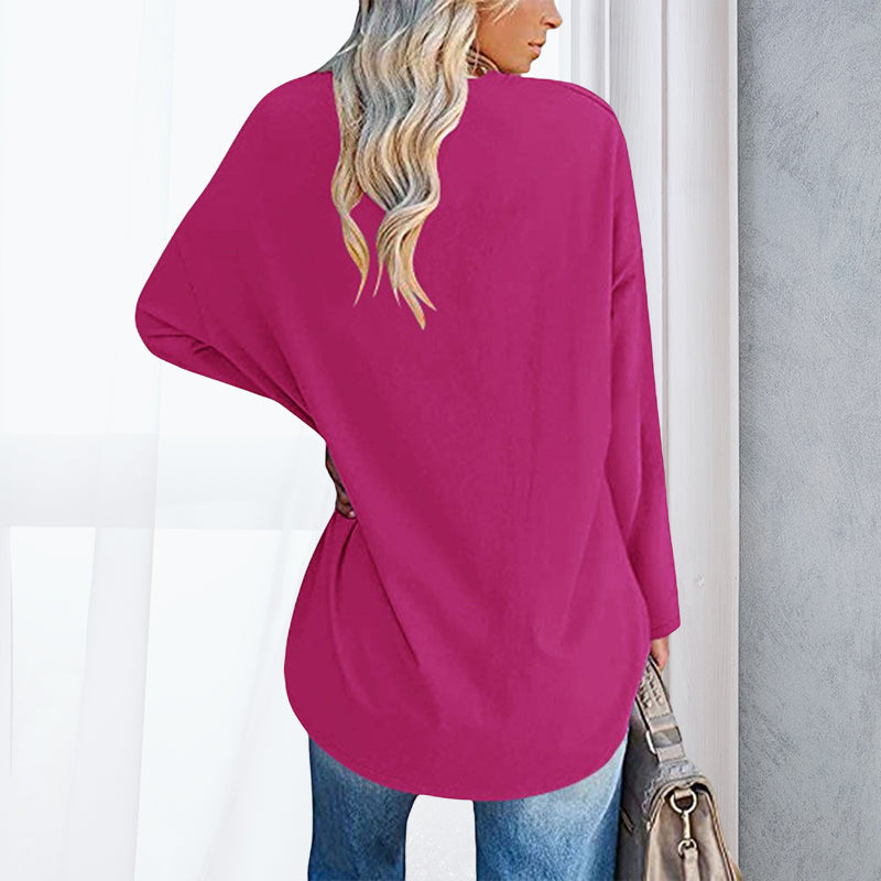 Women's Loose Long Sleeve Fashion V-neck Knit Top