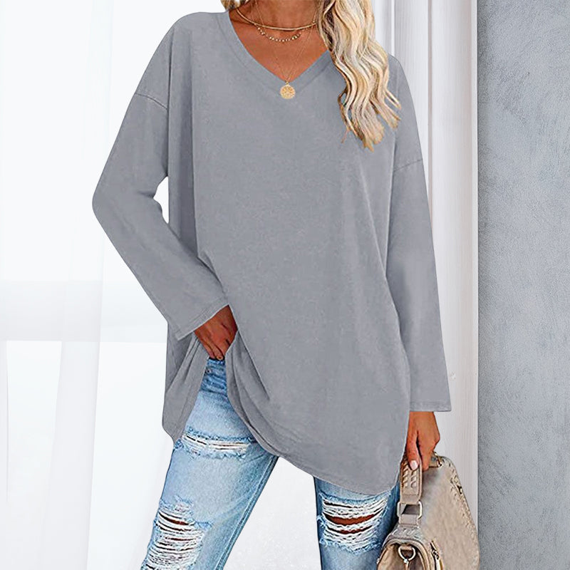 Women's Loose Long Sleeve Fashion V-neck Knit Top