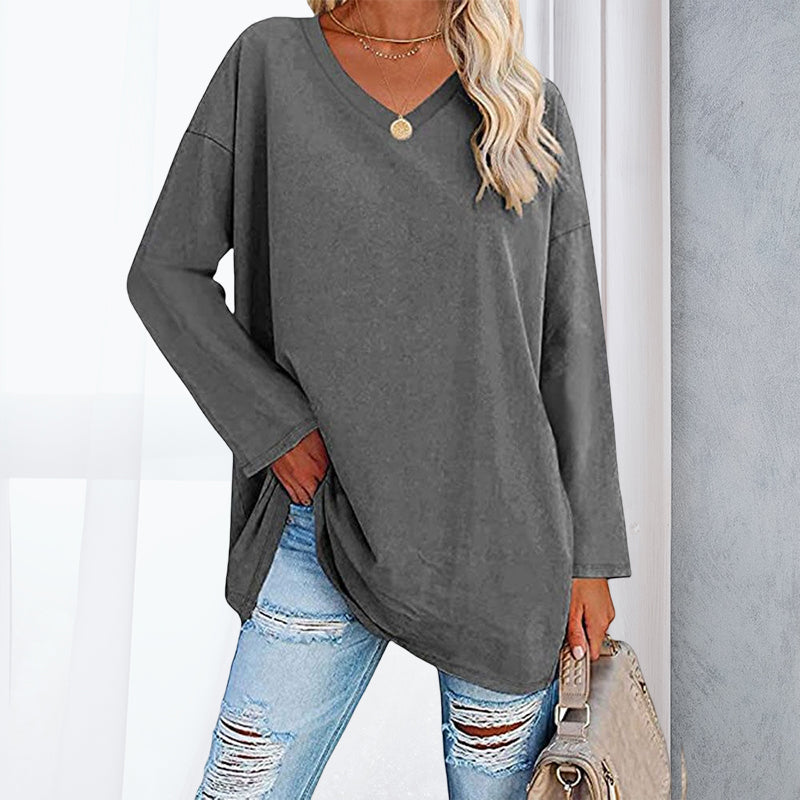 Women's Loose Long Sleeve Fashion V-neck Knit Top