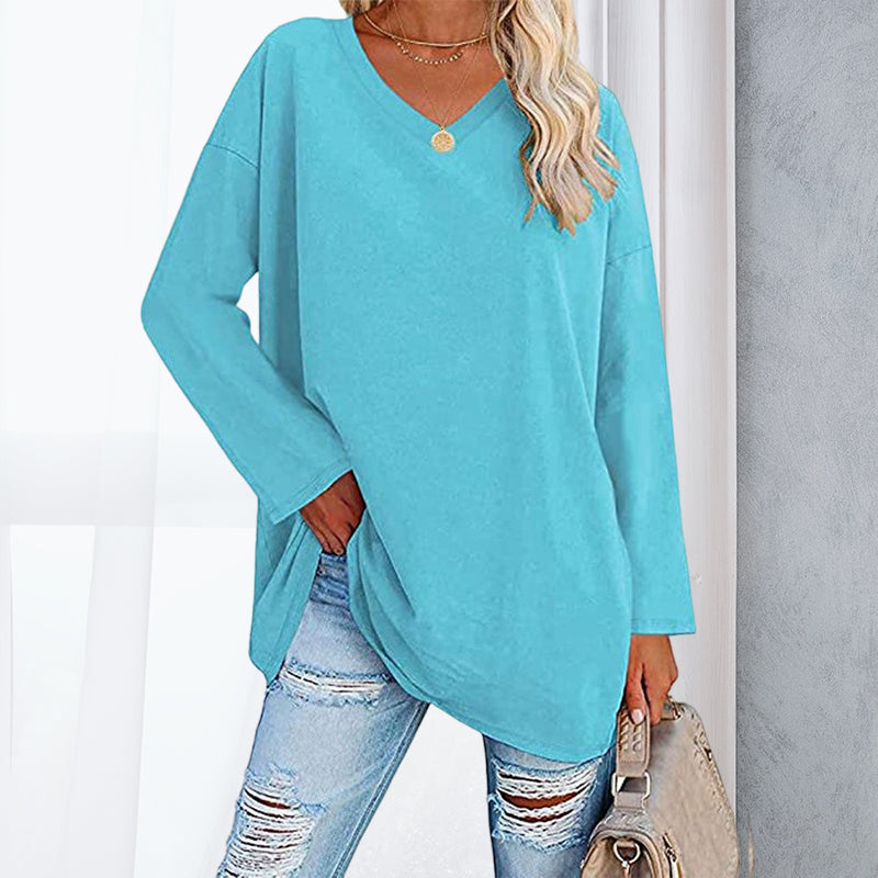 Women's Loose Long Sleeve Fashion V-neck Knit Top