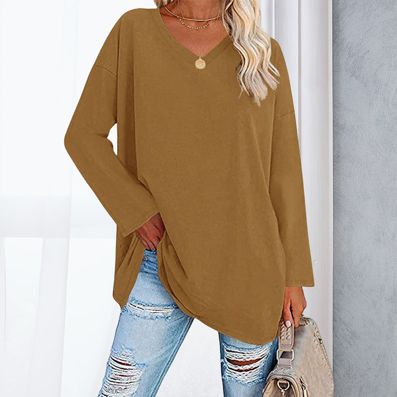 Women's Loose Long Sleeve Fashion V-neck Knit Top