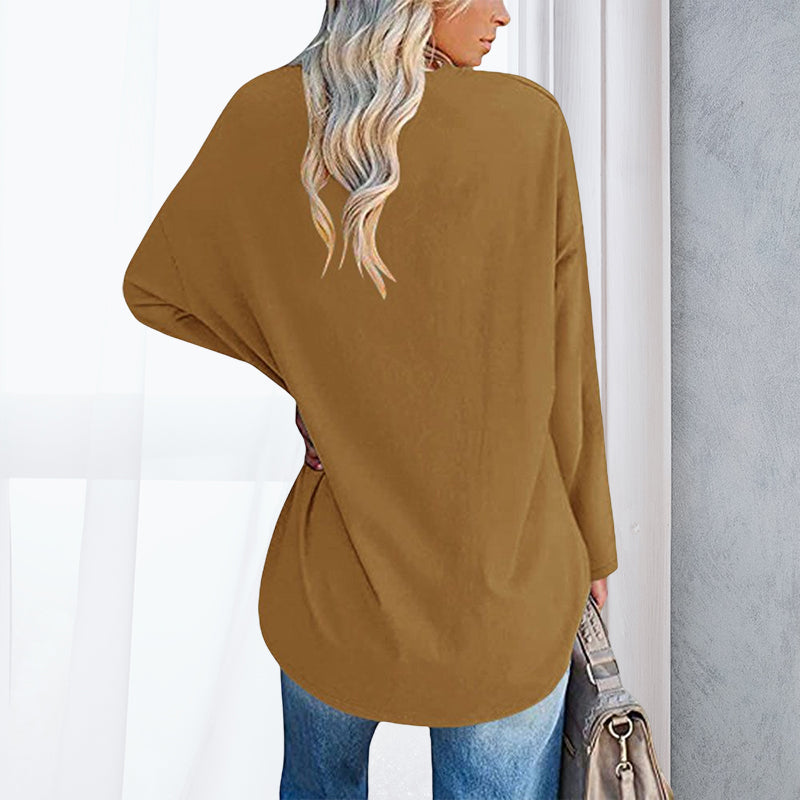 Women's Loose Long Sleeve Fashion V-neck Knit Top