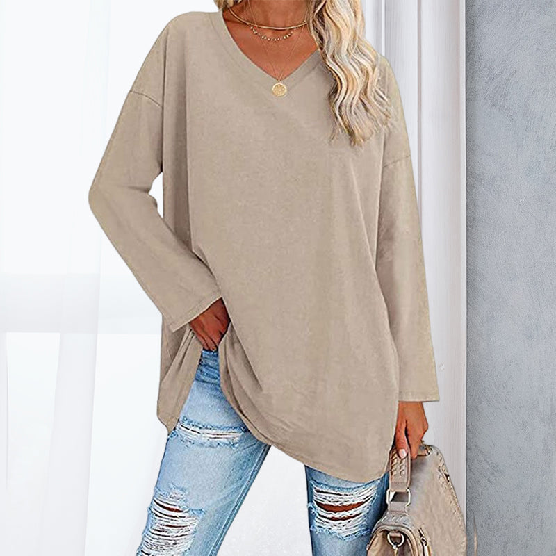 Women's Loose Long Sleeve Fashion V-neck Knit Top