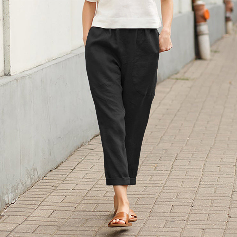 Plain Cotton Linen Casual Pants for Women