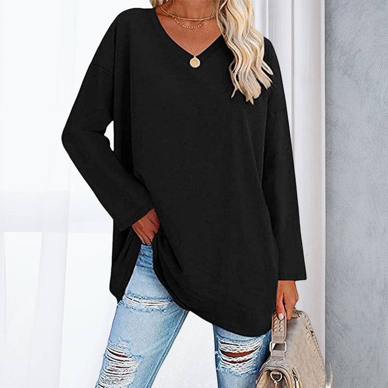 Women's Loose Long Sleeve Fashion V-neck Knit Top