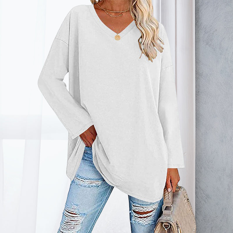 Women's Loose Long Sleeve Fashion V-neck Knit Top