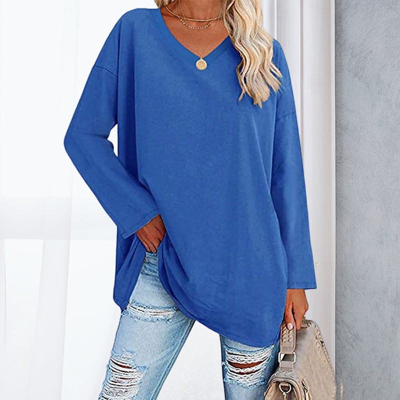 Women's Loose Long Sleeve Fashion V-neck Knit Top