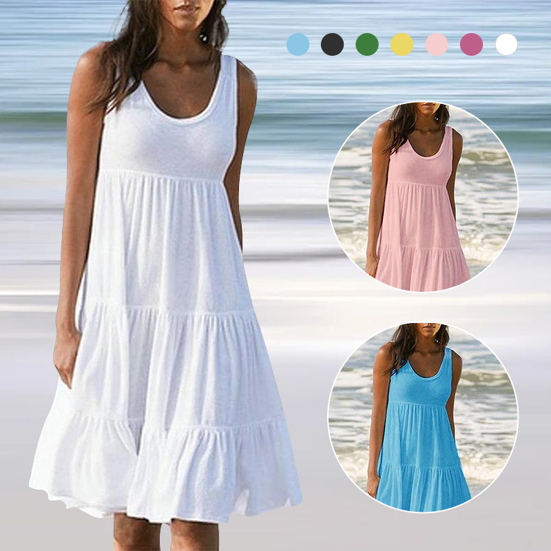 Paneled Solid Sleeveless Beach Midi Dress