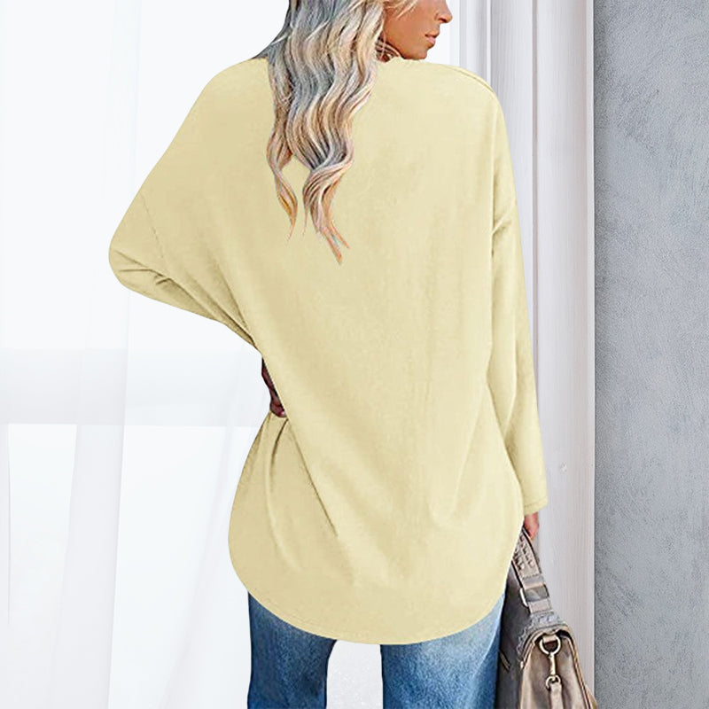 Women's Loose Long Sleeve Fashion V-neck Knit Top