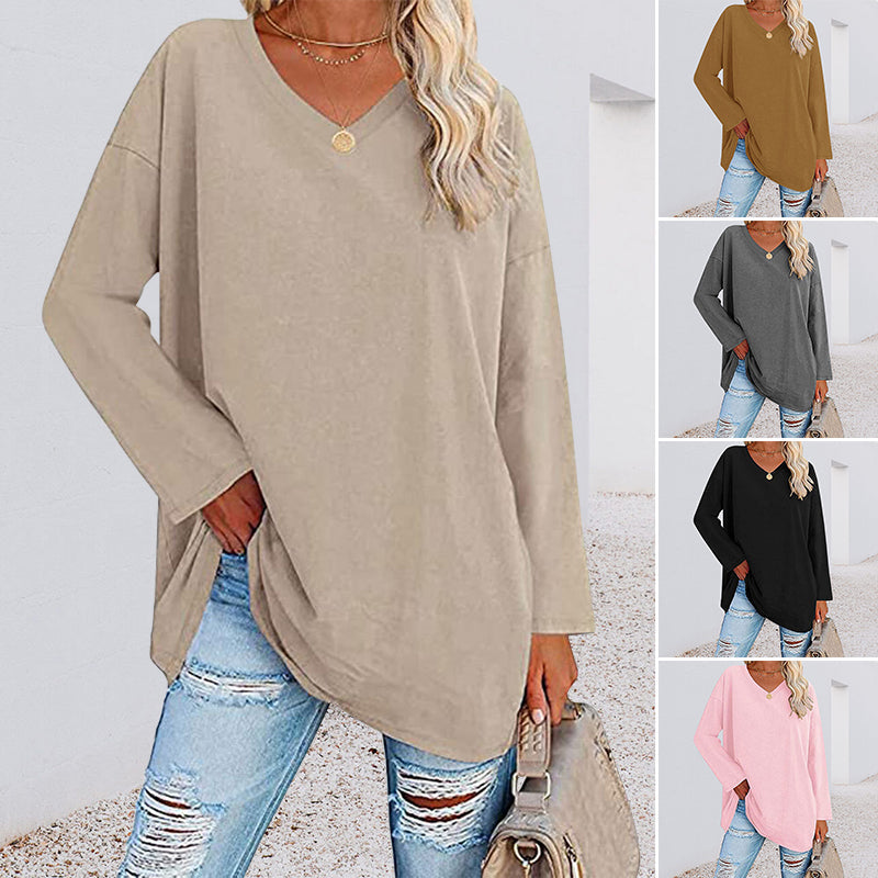 Women's Loose Long Sleeve Fashion V-neck Knit Top