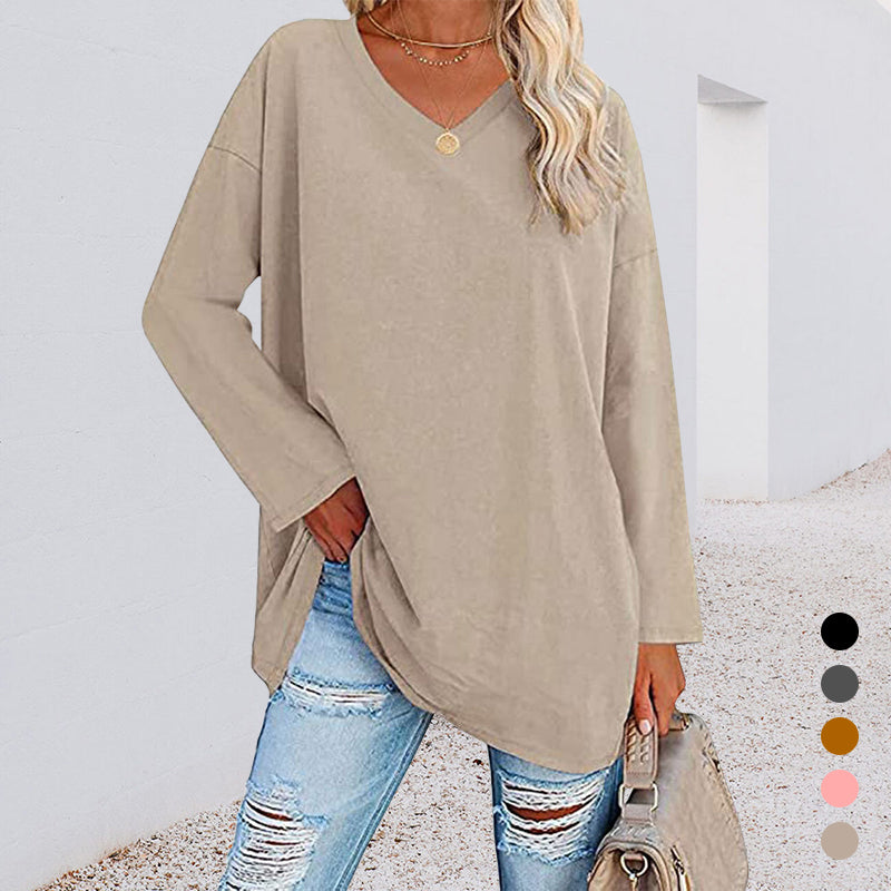 Women's Loose Long Sleeve Fashion V-neck Knit Top